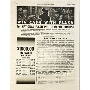 Popular Photography "1st National Flash Photography Contest" Vtg Print Ad 1941